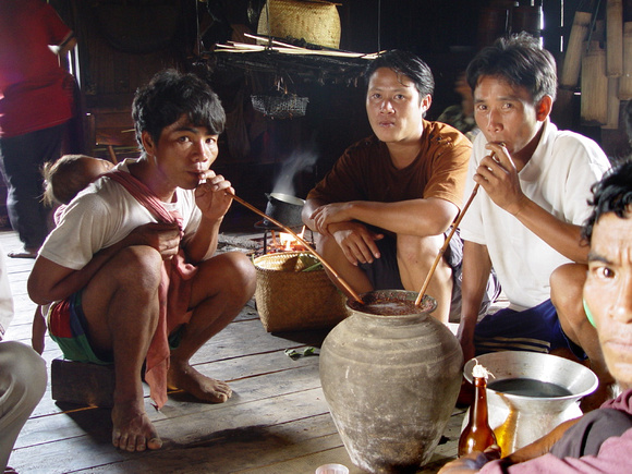 Drinking LaoHai (Rice wine) in remote Khmu village